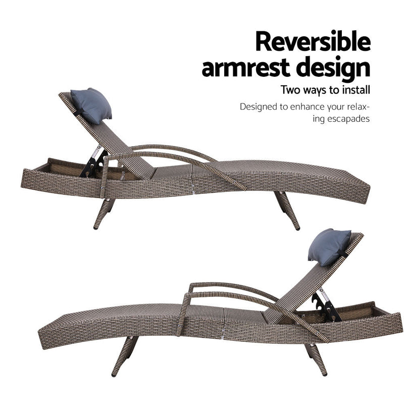 Furniture > Outdoor - Gardeon Set of 2 Sun Lounge Outdoor Furniture Wicker Lounger Rattan Day Bed Garden Patio Grey - Garden Yard