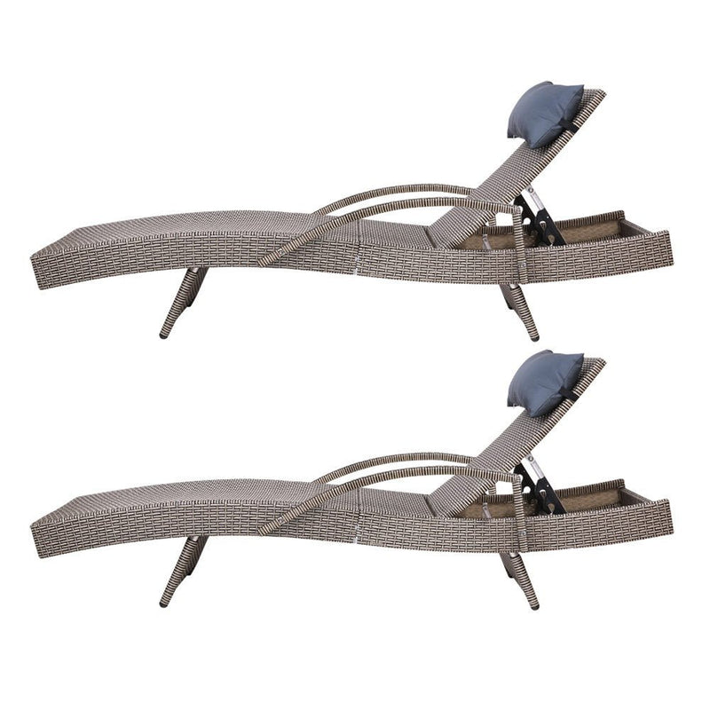 Furniture > Outdoor - Gardeon Set of 2 Sun Lounge Outdoor Furniture Wicker Lounger Rattan Day Bed Garden Patio Grey - Garden Yard