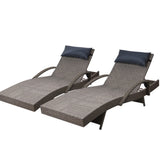 Furniture > Outdoor - Gardeon Set of 2 Sun Lounge Outdoor Furniture Wicker Lounger Rattan Day Bed Garden Patio Grey - Garden Yard