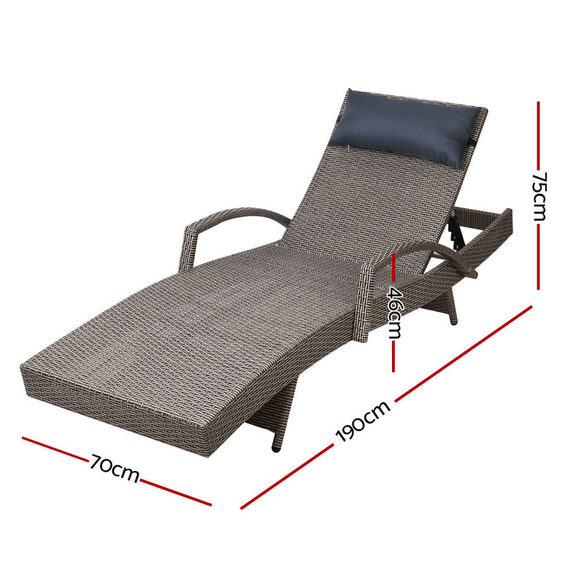 Furniture > Outdoor - Gardeon Set of 2 Sun Lounge Outdoor Furniture Wicker Lounger Rattan Day Bed Garden Patio Grey - Garden Yard