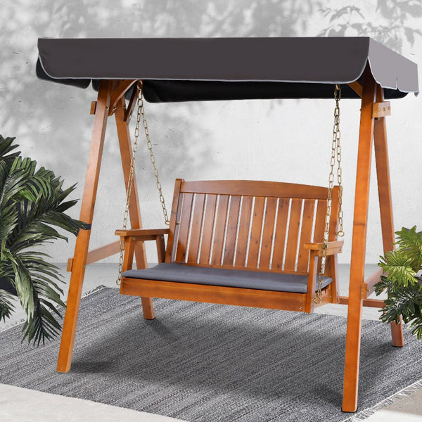 Furniture > Outdoor - Gardeon Swing Chair Wooden Garden Bench Canopy 2 Seater Outdoor Furniture - Garden Yard