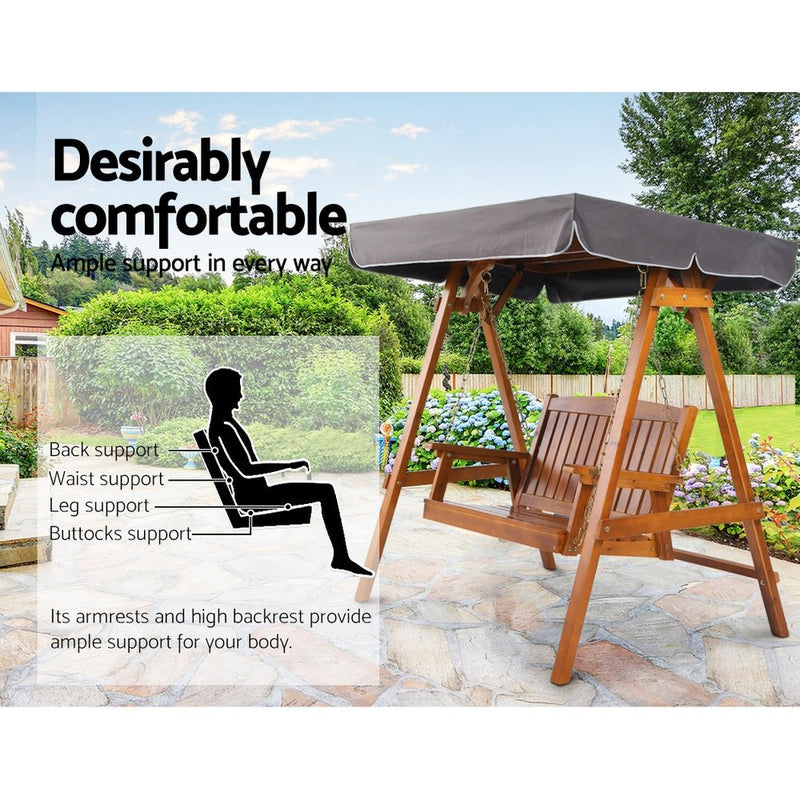 Furniture > Outdoor - Gardeon Swing Chair Wooden Garden Bench Canopy 2 Seater Outdoor Furniture - Garden Yard
