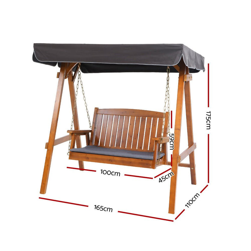Furniture > Outdoor - Gardeon Swing Chair Wooden Garden Bench Canopy 2 Seater Outdoor Furniture - Garden Yard