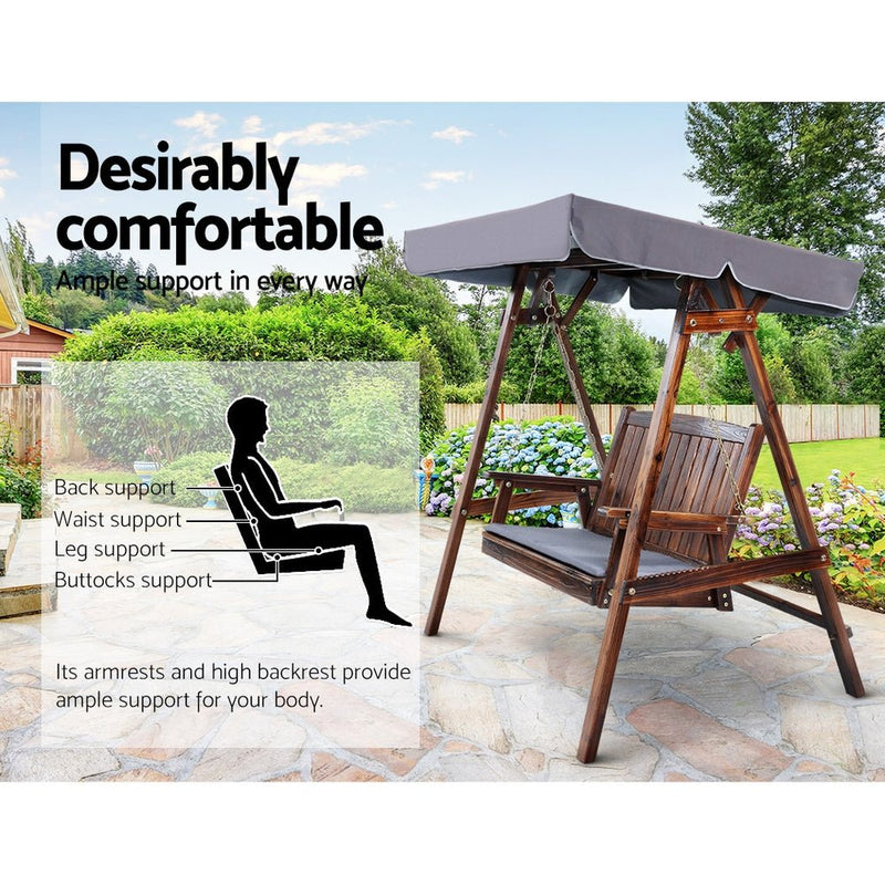 Furniture > Outdoor - Gardeon Swing Chair Wooden Garden Bench Canopy 2 Seater Outdoor Furniture - Garden Yard