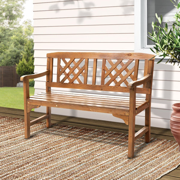 Furniture > Outdoor - Gardeon Wooden Garden Bench 2 Seat Patio Furniture Timber Outdoor Lounge Chair Natural - Garden Yard