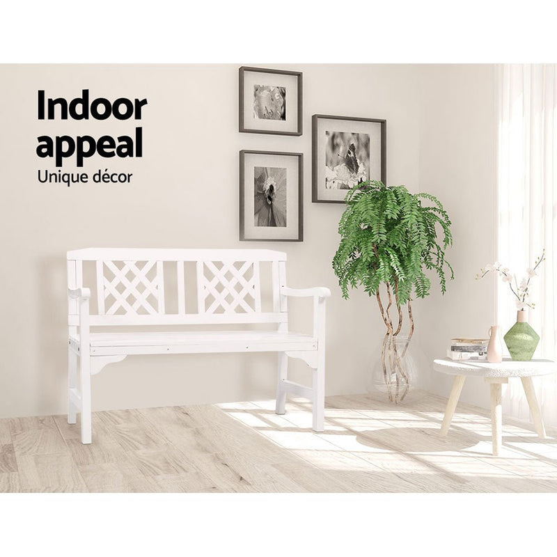Furniture > Outdoor - Gardeon Wooden Garden Bench 2 Seat Patio Furniture Timber Outdoor Lounge Chair White - Garden Yard