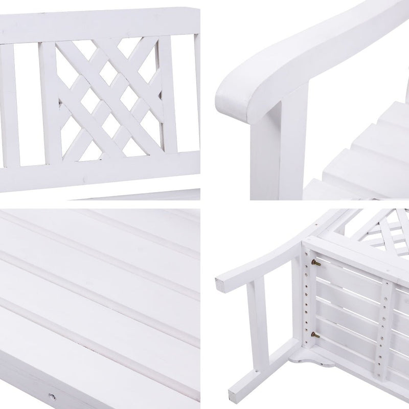 Furniture > Outdoor - Gardeon Wooden Garden Bench 2 Seat Patio Furniture Timber Outdoor Lounge Chair White - Garden Yard