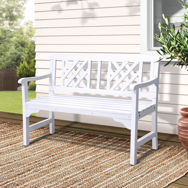 Furniture > Outdoor - Gardeon Wooden Garden Bench 2 Seat Patio Furniture Timber Outdoor Lounge Chair White - Garden Yard