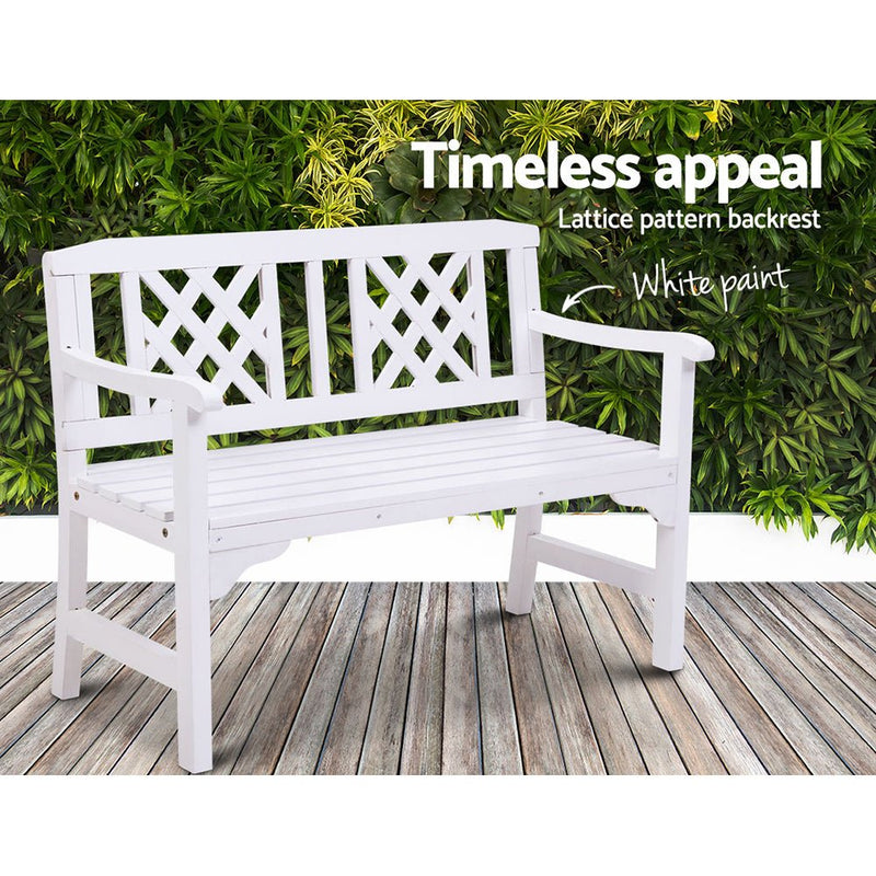 Furniture > Outdoor - Gardeon Wooden Garden Bench 2 Seat Patio Furniture Timber Outdoor Lounge Chair White - Garden Yard