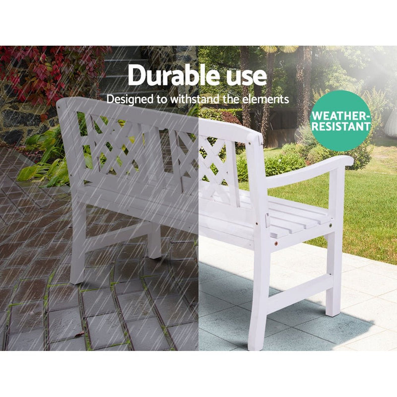 Furniture > Outdoor - Gardeon Wooden Garden Bench 2 Seat Patio Furniture Timber Outdoor Lounge Chair White - Garden Yard