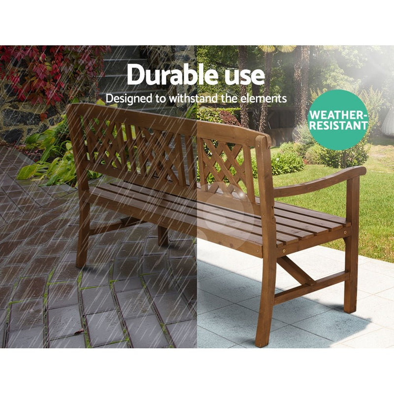 Furniture > Outdoor - Gardeon Wooden Garden Bench 3 Seat Patio Furniture Timber Outdoor Lounge Chair Natural - Garden Yard