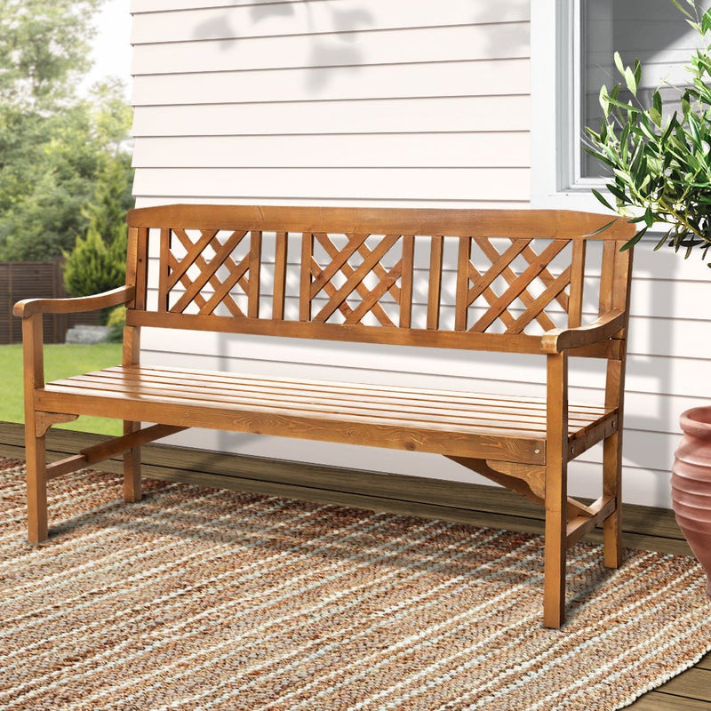 Furniture > Outdoor - Gardeon Wooden Garden Bench 3 Seat Patio Furniture Timber Outdoor Lounge Chair Natural - Garden Yard
