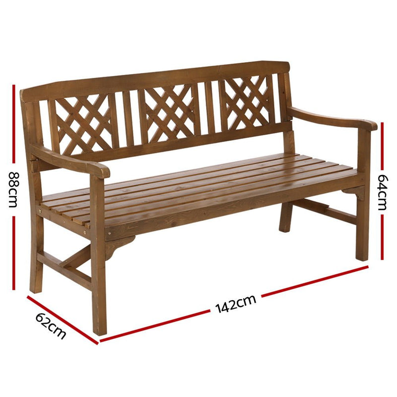Furniture > Outdoor - Gardeon Wooden Garden Bench 3 Seat Patio Furniture Timber Outdoor Lounge Chair Natural - Garden Yard