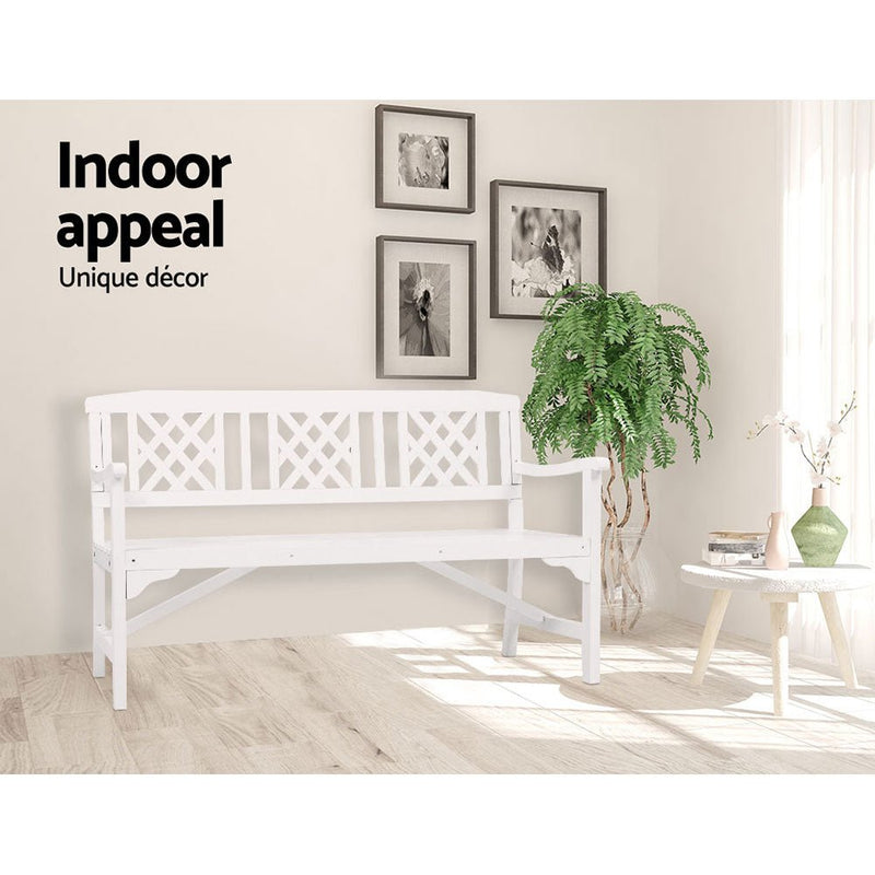 Furniture > Outdoor - Gardeon Wooden Garden Bench 3 Seat Patio Furniture Timber Outdoor Lounge Chair White - Garden Yard