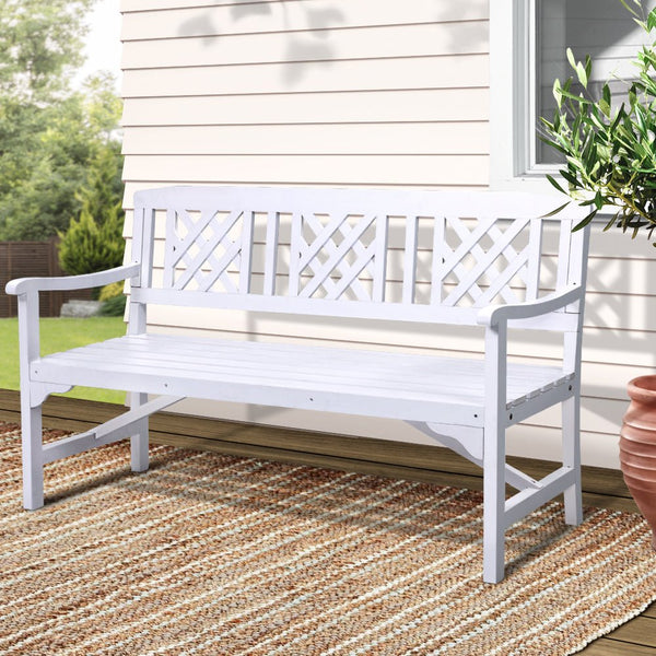 Furniture > Outdoor - Gardeon Wooden Garden Bench 3 Seat Patio Furniture Timber Outdoor Lounge Chair White - Garden Yard