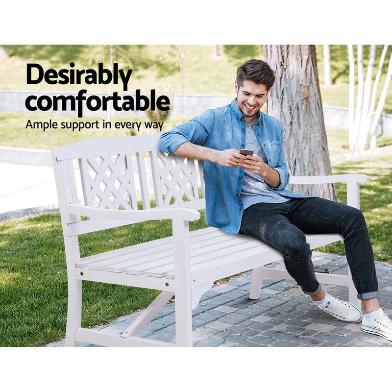 Furniture > Outdoor - Gardeon Wooden Garden Bench 3 Seat Patio Furniture Timber Outdoor Lounge Chair White - Garden Yard