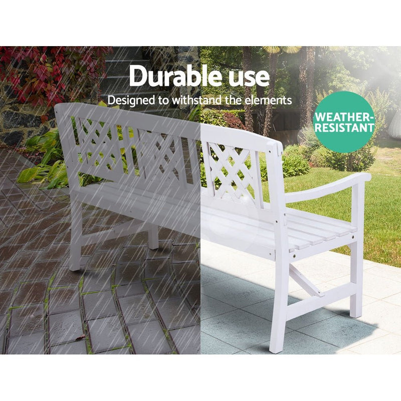 Furniture > Outdoor - Gardeon Wooden Garden Bench 3 Seat Patio Furniture Timber Outdoor Lounge Chair White - Garden Yard