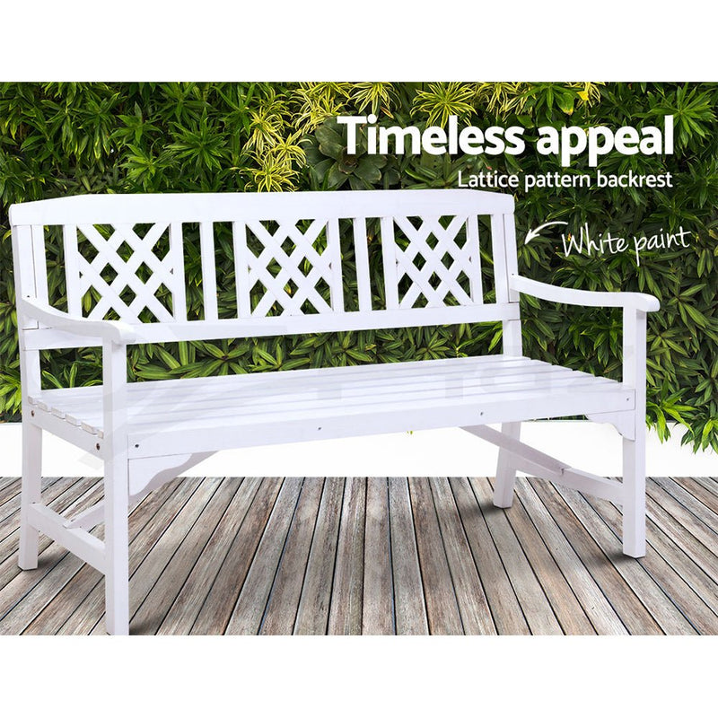 Furniture > Outdoor - Gardeon Wooden Garden Bench 3 Seat Patio Furniture Timber Outdoor Lounge Chair White - Garden Yard