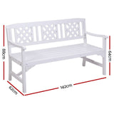 Furniture > Outdoor - Gardeon Wooden Garden Bench 3 Seat Patio Furniture Timber Outdoor Lounge Chair White - Garden Yard