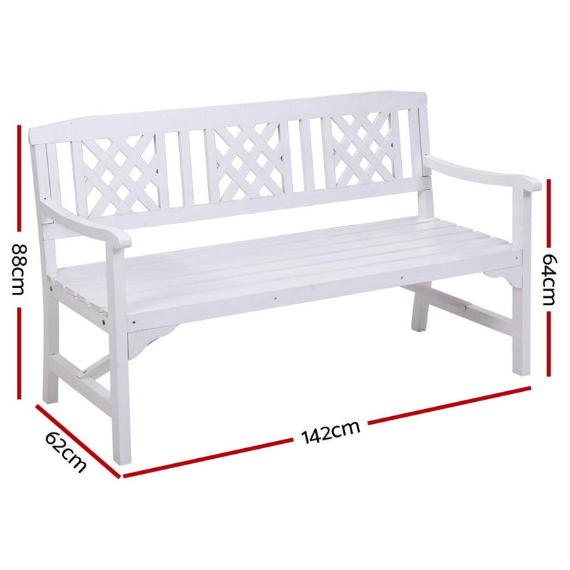 Furniture > Outdoor - Gardeon Wooden Garden Bench 3 Seat Patio Furniture Timber Outdoor Lounge Chair White - Garden Yard