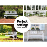 Furniture > Outdoor - Gardeon Wooden Garden Bench 3 Seat Patio Furniture Timber Outdoor Lounge Chair White - Garden Yard