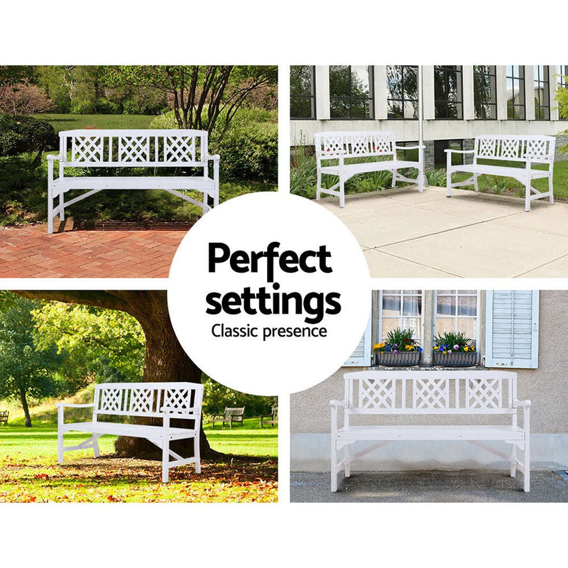 Furniture > Outdoor - Gardeon Wooden Garden Bench 3 Seat Patio Furniture Timber Outdoor Lounge Chair White - Garden Yard
