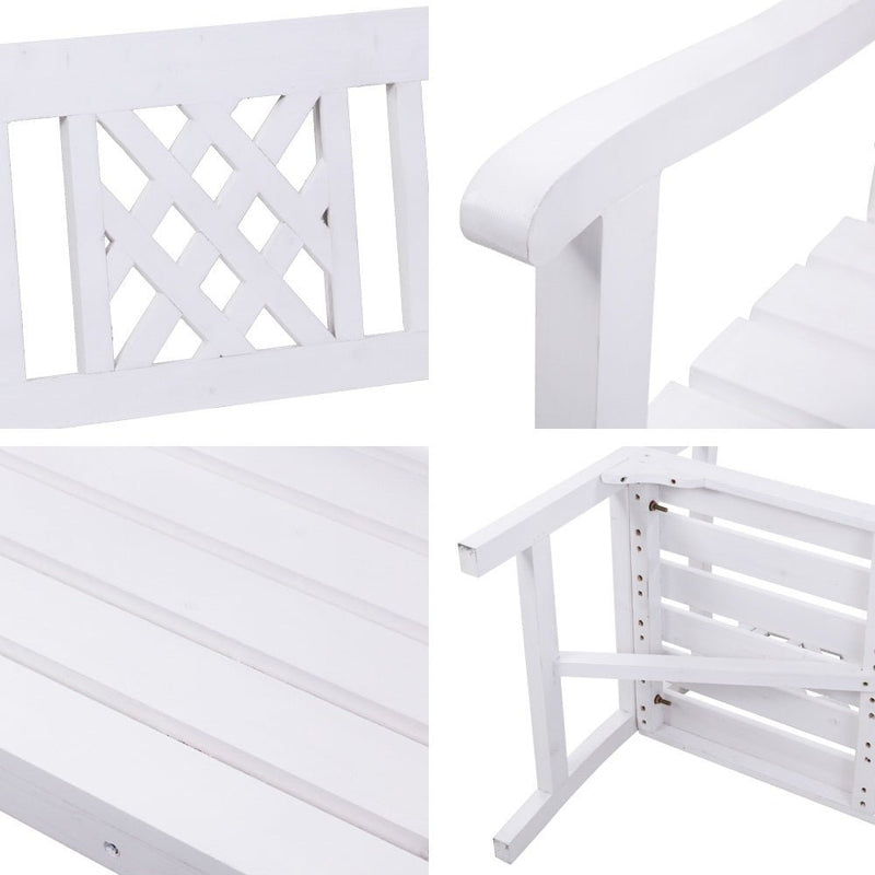 Furniture > Outdoor - Gardeon Wooden Garden Bench 3 Seat Patio Furniture Timber Outdoor Lounge Chair White - Garden Yard