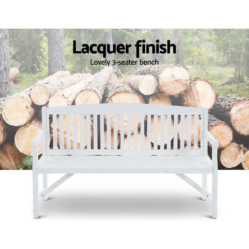 Furniture > Outdoor - Gardeon Wooden Garden Bench Chair Outdoor Furniture Patio Deck 3 Seater White - Garden Yard
