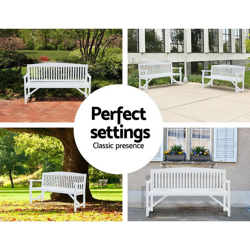 Furniture > Outdoor - Gardeon Wooden Garden Bench Chair Outdoor Furniture Patio Deck 3 Seater White - Garden Yard