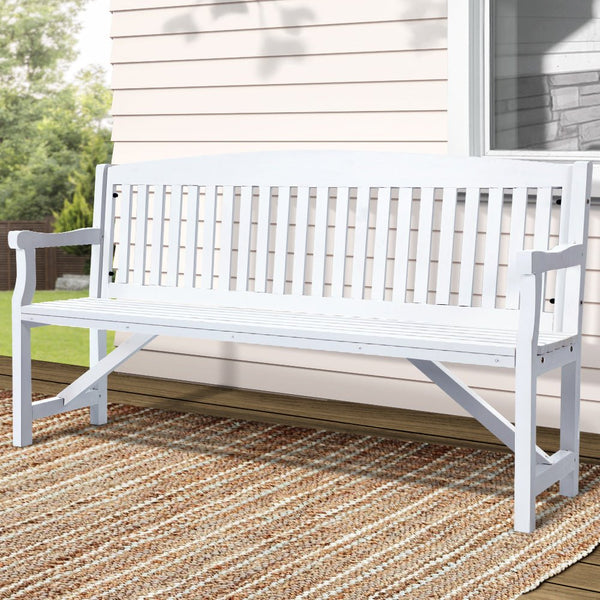 Furniture > Outdoor - Gardeon Wooden Garden Bench Chair Outdoor Furniture Patio Deck 3 Seater White - Garden Yard