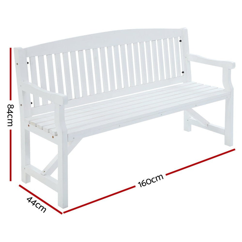 Furniture > Outdoor - Gardeon Wooden Garden Bench Chair Outdoor Furniture Patio Deck 3 Seater White - Garden Yard