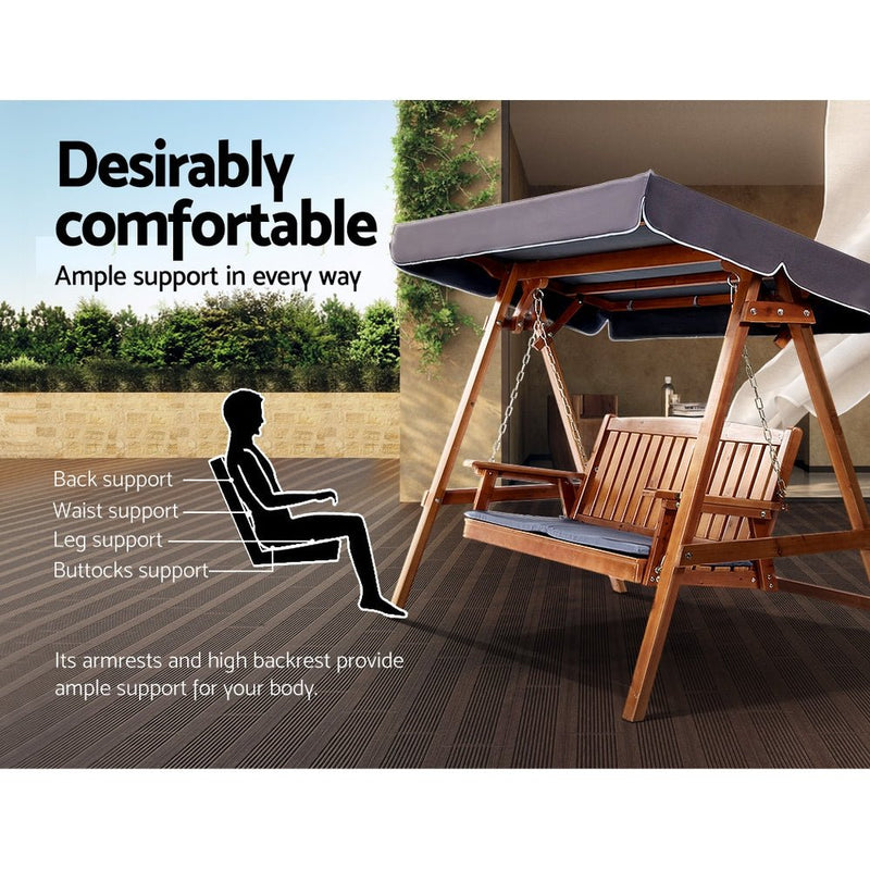 Furniture > Outdoor - Gardeon Wooden Swing Chair Garden Bench Canopy 3 Seater Outdoor Furniture - Garden Yard