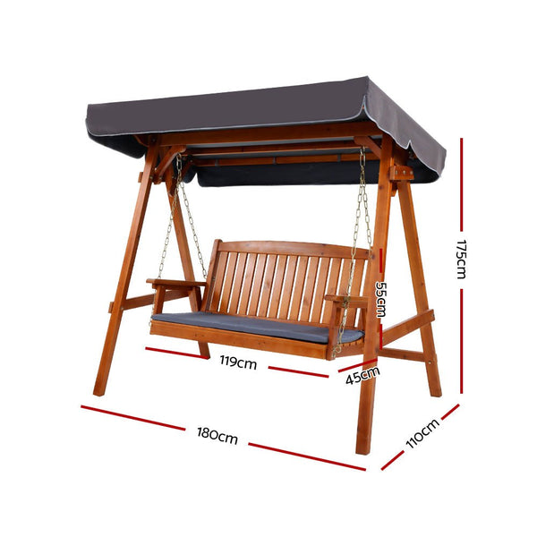 Furniture > Outdoor - Gardeon Wooden Swing Chair Garden Bench Canopy 3 Seater Outdoor Furniture - Garden Yard