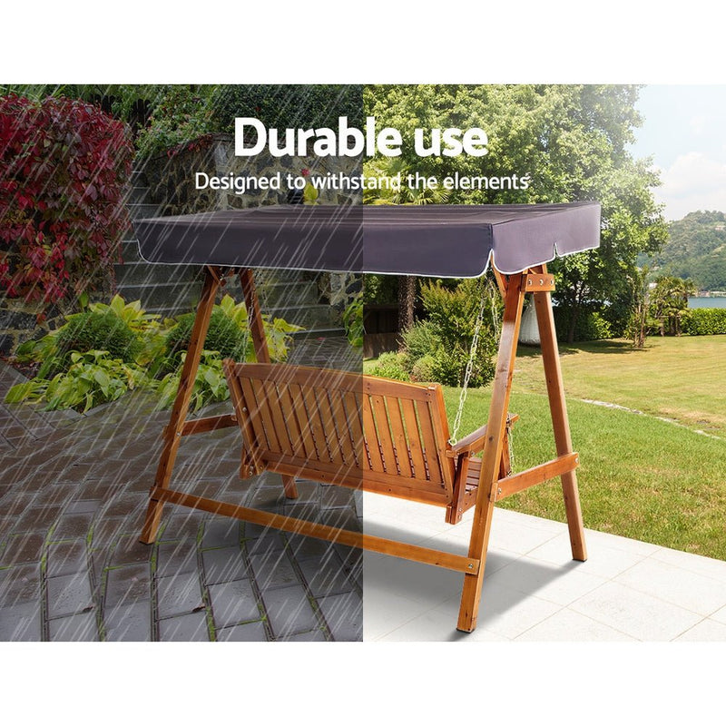 Furniture > Outdoor - Gardeon Wooden Swing Chair Garden Bench Canopy 3 Seater Outdoor Furniture - Garden Yard