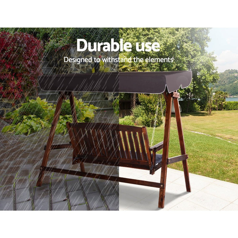 Furniture > Outdoor - Gardeon Wooden Swing Chair Garden Bench Canopy 3 Seater Outdoor Furniture - Garden Yard