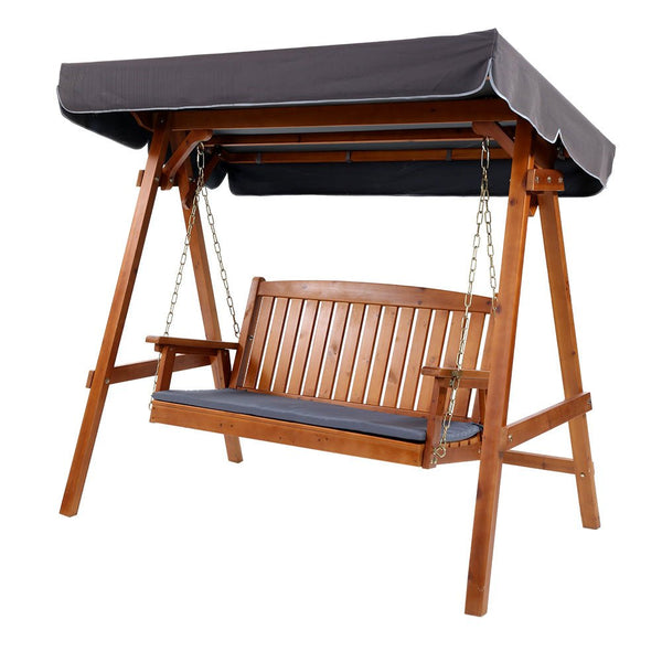 Furniture > Outdoor - Gardeon Wooden Swing Chair Garden Bench Canopy 3 Seater Outdoor Furniture - Garden Yard
