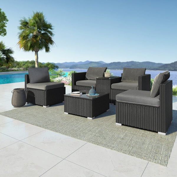 Furniture > Outdoor - Modular Outdoor Wicker Lounge Set - Garden Yard