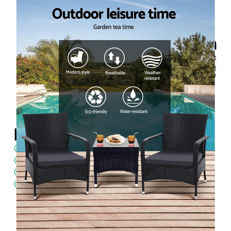 Furniture > Outdoor - Outdoor Furniture Patio Set Wicker Outdoor Conversation Set Chairs Table 3PCS - Garden Yard