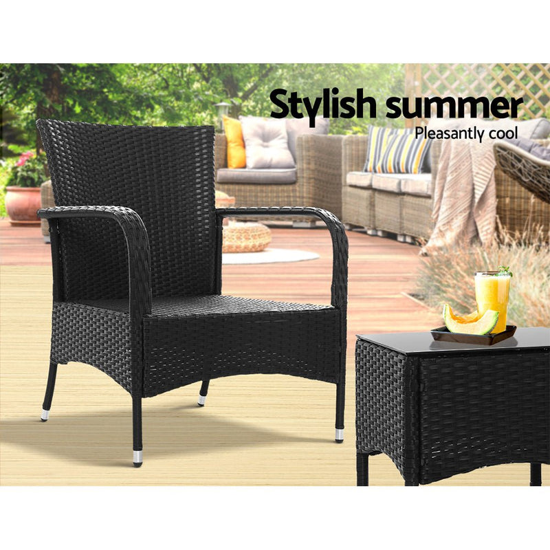 Furniture > Outdoor - Outdoor Furniture Patio Set Wicker Outdoor Conversation Set Chairs Table 3PCS - Garden Yard