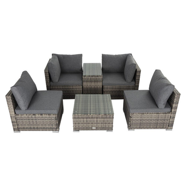 Furniture > Outdoor - Outdoor Modular Lounge Sofa with Wicker End Table Set - Garden Yard