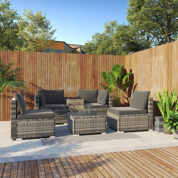 Furniture > Outdoor - Outdoor Modular Lounge Sofa with Wicker End Table Set - Garden Yard