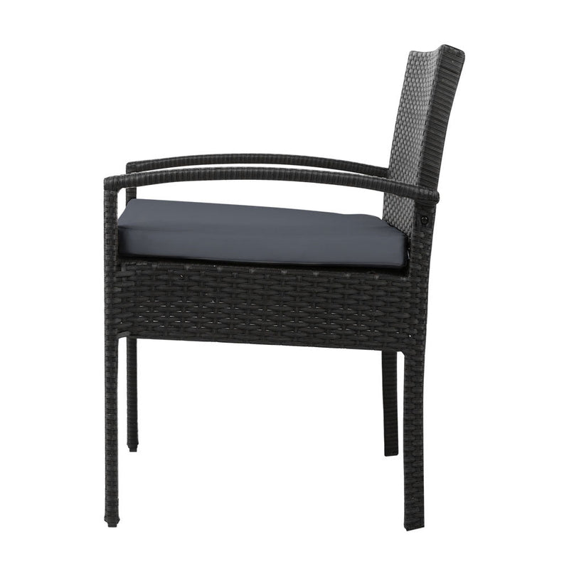 Furniture > Outdoor - Set of 2 Outdoor Dining Chairs Wicker Chair Patio Garden Furniture Lounge Setting Bistro Set Cafe Cushion Gardeon Black - Garden Yard