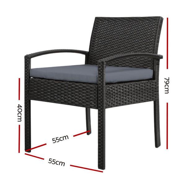Furniture > Outdoor - Set of 2 Outdoor Dining Chairs Wicker Chair Patio Garden Furniture Lounge Setting Bistro Set Cafe Cushion Gardeon Black - Garden Yard