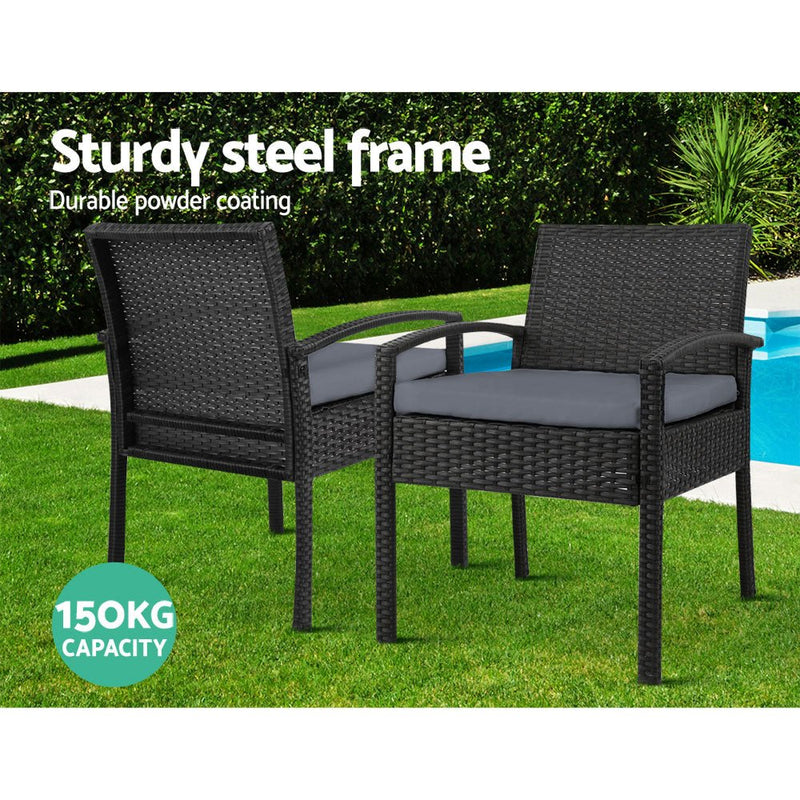 Furniture > Outdoor - Set of 2 Outdoor Dining Chairs Wicker Chair Patio Garden Furniture Lounge Setting Bistro Set Cafe Cushion Gardeon Black - Garden Yard