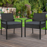 Furniture > Outdoor - Set of 2 Outdoor Dining Chairs Wicker Chair Patio Garden Furniture Lounge Setting Bistro Set Cafe Cushion Gardeon Black - Garden Yard