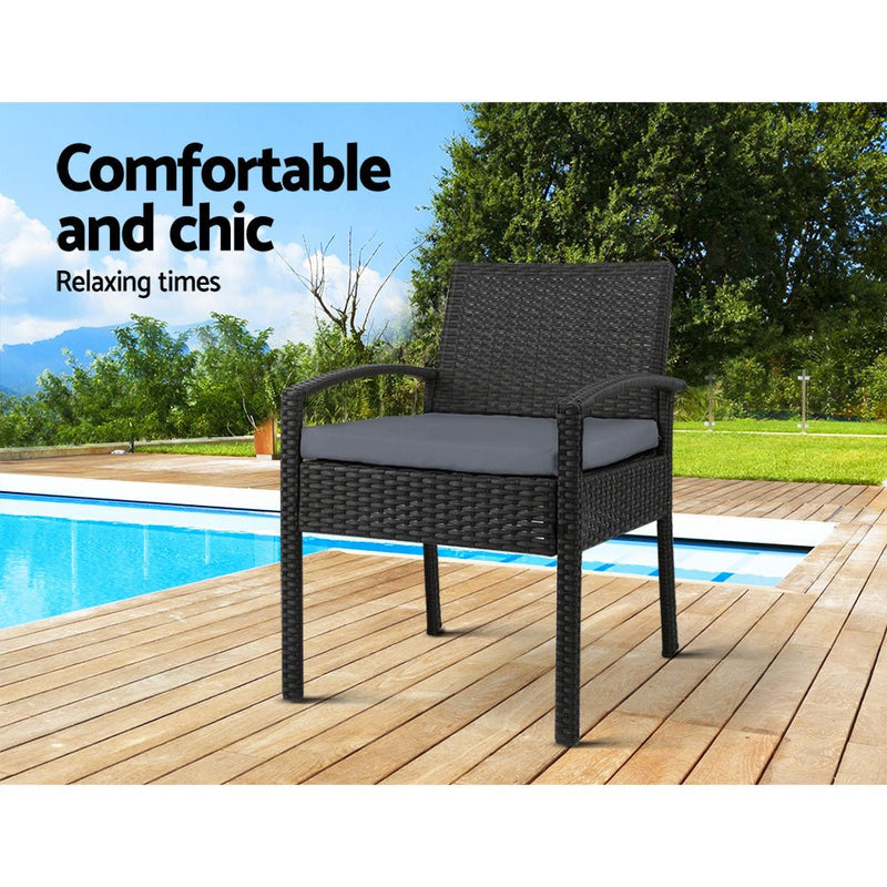 Furniture > Outdoor - Set of 2 Outdoor Dining Chairs Wicker Chair Patio Garden Furniture Lounge Setting Bistro Set Cafe Cushion Gardeon Black - Garden Yard