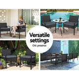 Furniture > Outdoor - Set of 2 Outdoor Dining Chairs Wicker Chair Patio Garden Furniture Lounge Setting Bistro Set Cafe Cushion Gardeon Black - Garden Yard