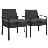 Furniture > Outdoor - Set of 2 Outdoor Dining Chairs Wicker Chair Patio Garden Furniture Lounge Setting Bistro Set Cafe Cushion Gardeon Black - Garden Yard