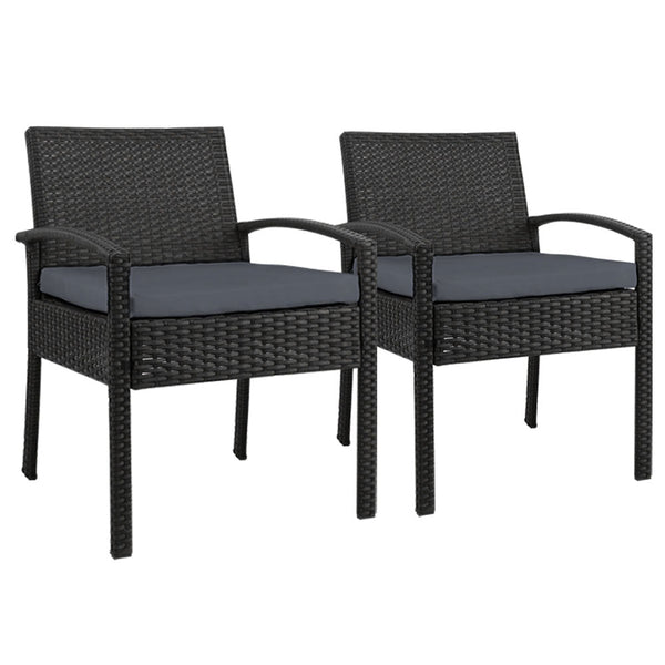 Furniture > Outdoor - Set of 2 Outdoor Dining Chairs Wicker Chair Patio Garden Furniture Lounge Setting Bistro Set Cafe Cushion Gardeon Black - Garden Yard