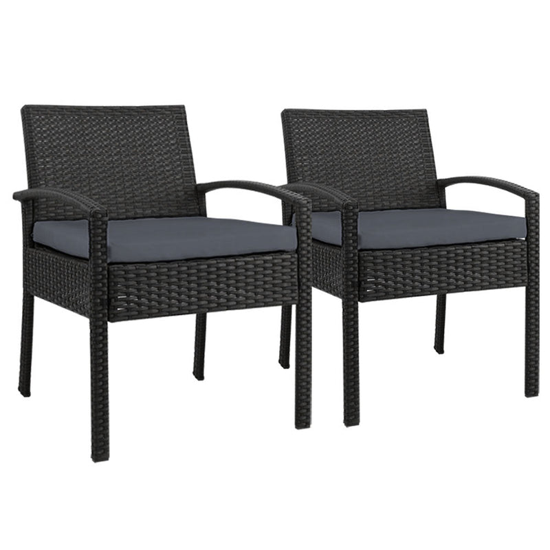 Furniture > Outdoor - Set of 2 Outdoor Dining Chairs Wicker Chair Patio Garden Furniture Lounge Setting Bistro Set Cafe Cushion Gardeon Black - Garden Yard